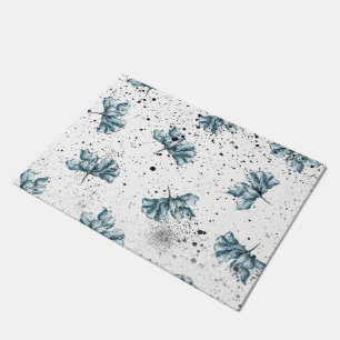 Elegantes Stahlblau Blumendesign Fußmatte
