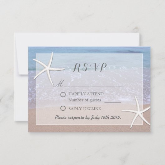 Elegantes Starfish Beach Theme Wedding RSVP Karte (Vorderseite)