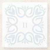 Elegantes Staubblau-Monogramm-Skript Glasuntersetzer (Rückseite)