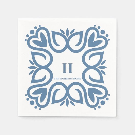 Elegantes Staubblau-Monogramm-Skript Serviette (Vorderseite)