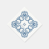 Elegantes Staubblau-Monogramm-Skript Serviette (Ecke)