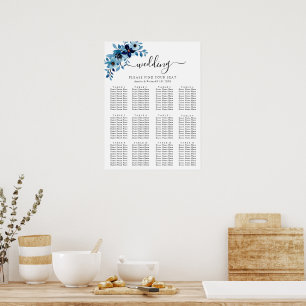 Elegantes staubblaues Aquarell-Blumenbouquet Poster