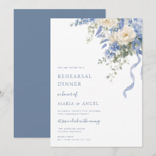 elegantes staubblaues Aquarell-Probedinner Einladung