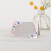 Elegantes staubblaues Aquarellgold Platzkarte (Rückseite)