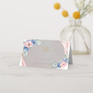 Elegantes staubblaues Aquarellgold Platzkarte