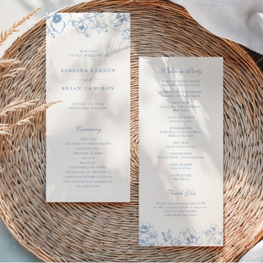 Elegantes Staubblaues Blumen-Garten-Hochzeitsprogr Programm