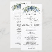 Elegantes staubblaues Blumen-Hochzeitsprogramm Programm (Vorne/Hinten)