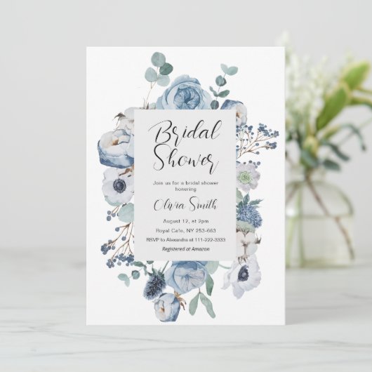 Elegantes, staubblaues Brautparty Einladung (Stehend Vorderseite)