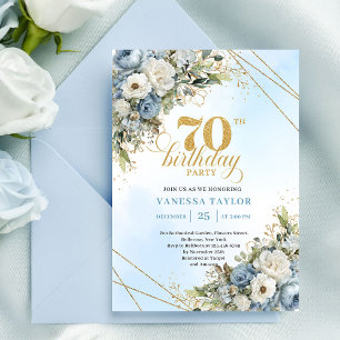 Elegantes staubblaues Eukalyptus-Gold zum 70. Gebu Einladung