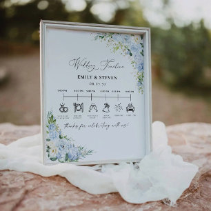 Elegantes staubblaues florales Hochzeits-Zeitplan- Sockelschild