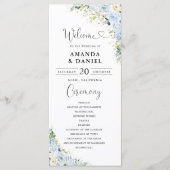 Elegantes staubblaues florales Hochzeitsprogramm Programm (Vorderseite)