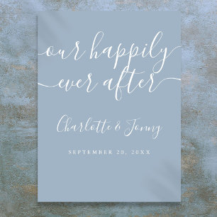 Elegantes staubblaues Happily Ever After Hochzeits Poster