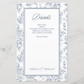 Elegantes, staubblaues Hochzeitsmenü Vintager Rose (Rückseite)