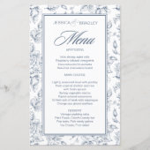Elegantes, staubblaues Hochzeitsmenü Vintager Rose (Vorderseite)