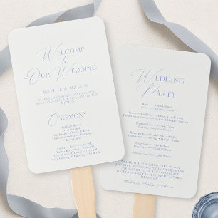 Elegantes staubblaues Hochzeitsprogramm & Willkomm Fächer