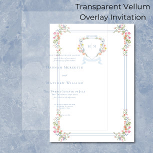 Elegantes staubblaues pastellfarbenes Wildblumen-W Pergament Einladungen