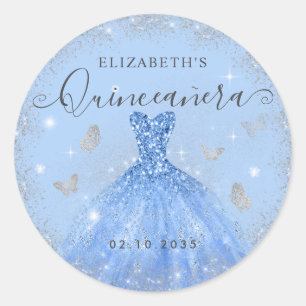 Elegantes staubblaues silbernes Glitter-Kleid Quin Runder Aufkleber