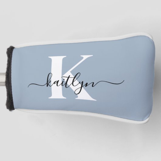 Elegantes staubblaues Skript-Monogramm Golf Headcover (Vorderseite)