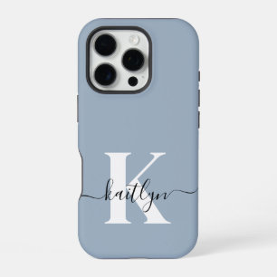 Elegantes staubblaues Skript-Monogramm iPhone 16 Pro Hülle