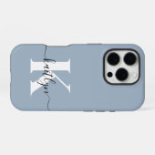 Elegantes staubblaues Skript-Monogramm iPhone Hülle (Rückseite (Horizontal))