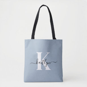 Elegantes staubblaues Skript-Monogramm Tasche