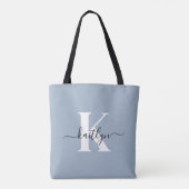 Elegantes staubblaues Skript-Monogramm Tasche (Rückseite)