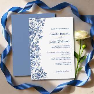 Elegantes staubblaues Toile-Blumen-Hochzeit Einladung