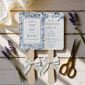Elegantes staubblaues Toile-Blumen-Hochzeitsprogra Fächer