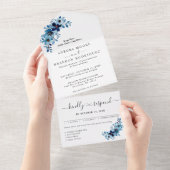 elegantes staubblaues Wasserfarben-Blumenbouquet All In One Einladung (Abreißen)