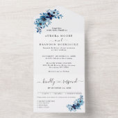 elegantes staubblaues Wasserfarben-Blumenbouquet All In One Einladung (Innen Boden)