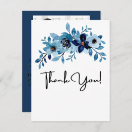 elegantes staubblaues Wasserfarben-Blumenbouquet Dankeskarte