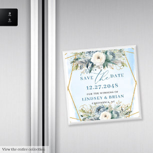 Elegantes Staubblaues Weiße Pfingstrose Hochzeitse Magnet