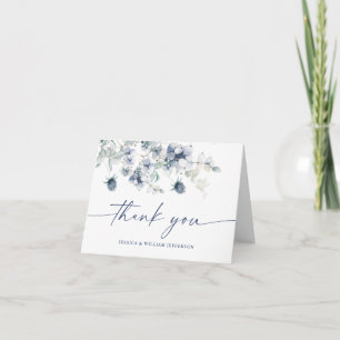 Elegantes staubblaues Winterlaub Boho-Aquarell Dankeskarte