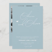 Elegantes staubiges Blau in einer Hochzeit Einladung (Vorne/Hinten)