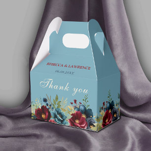 Elegantes staubiges Blau Marine Burgunder Blumenho Geschenkschachtel