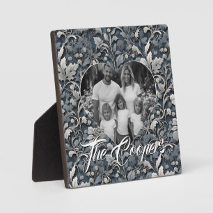 Elegantes staubiges Blau Silber Weiß Grau Floral Fotoplatte