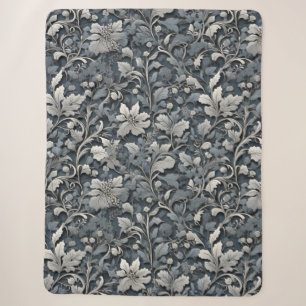 Elegantes staubiges Blau Silber Weiß Grau Floral Sherpadecke