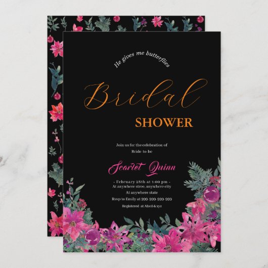 Elegantes staubrosa Aquarell Brautparty Einladung (Vorne/Hinten)