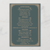 Elegantes Steakhouse-Abendessen Menükarte (Rückseite)