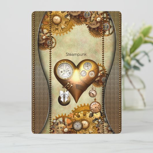 Elegantes Steamampunkerherz Einladung (Stehend Vorderseite)