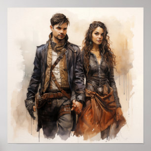 Elegantes Steampunk-Paar Vintage viktorianische Ku Poster