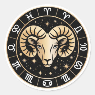 Elegantes Steinbock-Sternbild Gold Schwarz Runder Aufkleber