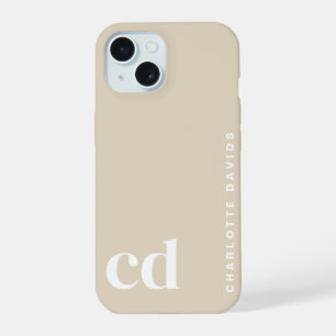 Elegantes, stilvolles beige Monogramm iPhone 15 Hülle