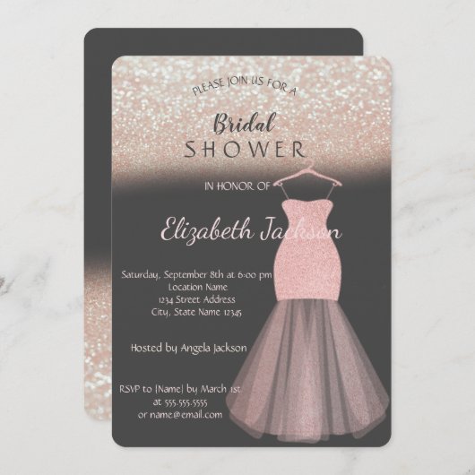Elegantes stilvolles Bokeh Glitzer Dress Brautpart Einladung (Vorne/Hinten)