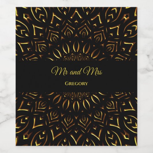 Elegantes, stilvolles Ethno-Mandala-verziertes Gol Weinetikett (Einzelnes Label)