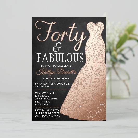 Elegantes stilvolles Kleid | 40 & Fabulous Birthda Folieneinladung (Stehend vorne)