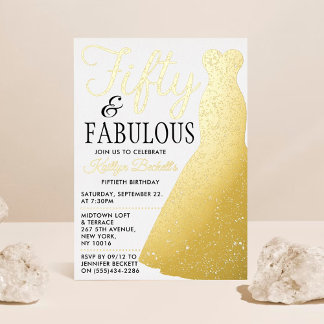 Elegantes stilvolles Kleid | 50 & Fabulous Geburts Folieneinladung