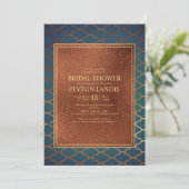 Elegantes, stilvolles Kupfer Aquamarin Gold Brautp Einladung (Stehend Vorderseite)