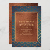 Elegantes, stilvolles Kupfer Aquamarin Gold Brautp Einladung (Vorne/Hinten)