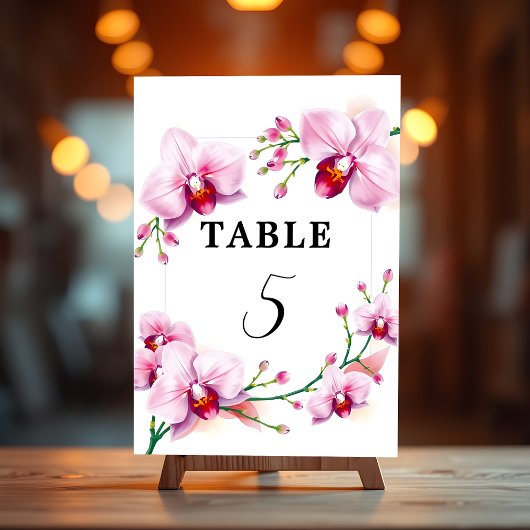 Elegantes stilvolles Rosa Orchideen Frame Event Tischnummer